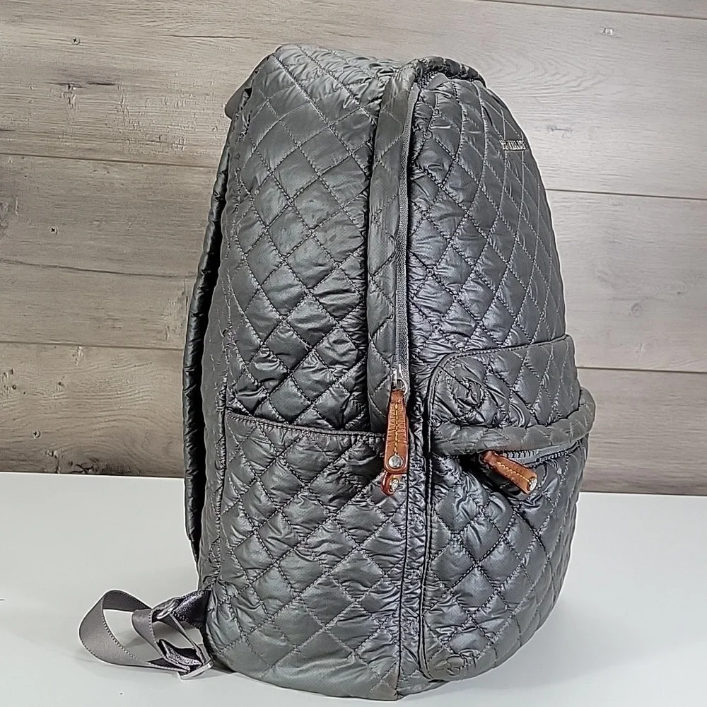 MZ Wallace Quilted Gray Nylon Backpack